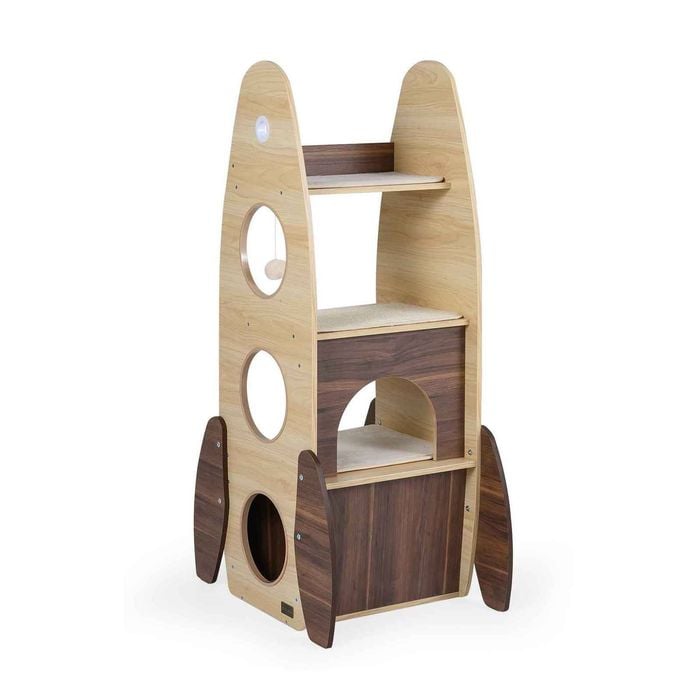 Costway 120 Cm Wooden Cat Tower Rocket Cat Tree 2-storey Condo