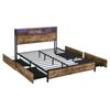 Levede Double Bed Frame USB Headboard 4 Drawers Vintage Brown Storage Bed