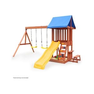 Rovo Kids Outdoor Slide and Swing Play Set with Climbing Wall and Sandpit