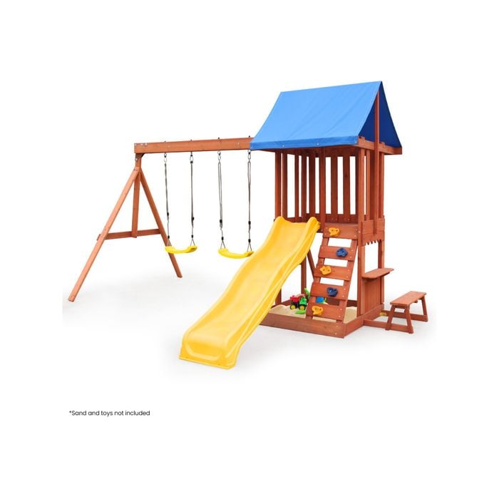 Rovo Kids Outdoor Slide and Swing Play Set with Climbing Wall and Sandpit