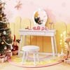 Costway 2-in-1 Kids Makeup Vanity Table Xmas Gift W/3-color Leds - White