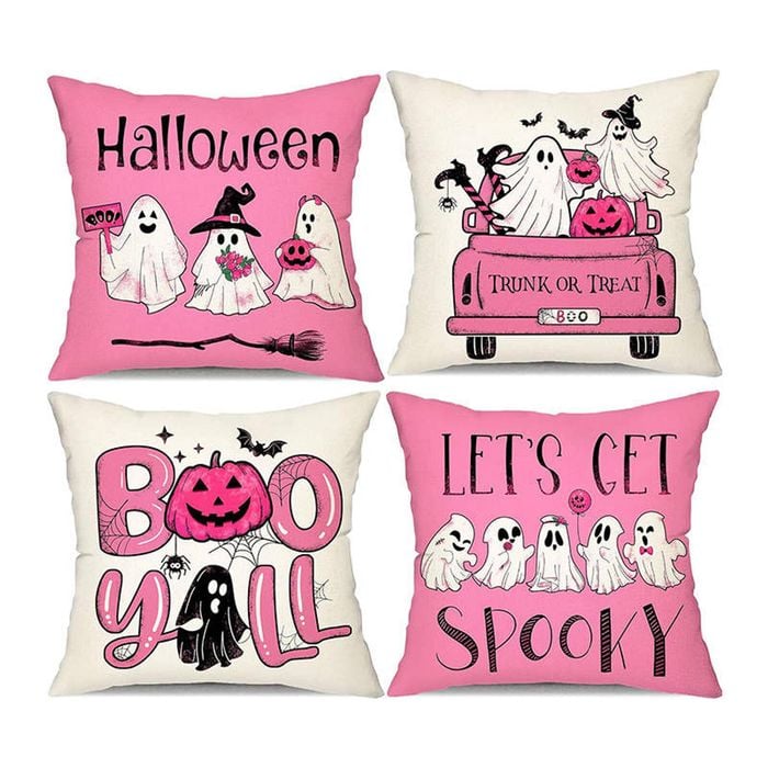 Catzon 4 Pcs Scary Throw Pillow Covers Linen Cushion Case for Decor 40X40cm