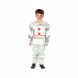 More Than Party Evil Clown Kids Costume Shiny Silver Red Pom-Poms 6-9y