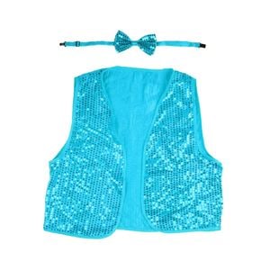 Kids Sequin Vest Bow Tie Set Costume 80s Party Dress Up Waistcoat Sky Blue