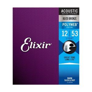 Elixir #11025 Acoustic Polyweb Guitar Instrument String 80/20 Bronze 12-53 Light