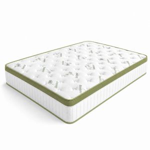 Ufurniture Double Size Mattress, 25CM Hybrid Mattress in a Box, Memory Foam & Individual Pocket Springs, White & Green