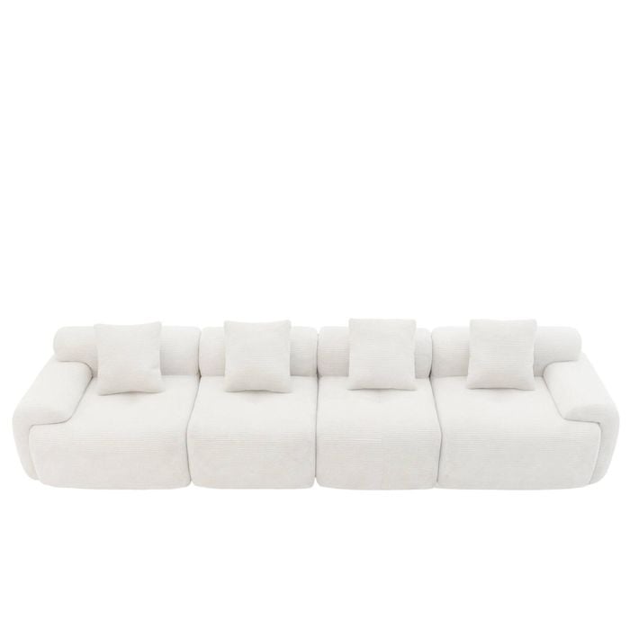 Advwin 354cm 4 Seater Sofa Corduroy Modular Foam Cloud Couch Lounge Compressed Sofa No Assembly Beige