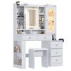 Advwin Dressing Table Vanity Desk with Mirror,RGB Cabinet,Charging Station & 5 Drawers,White