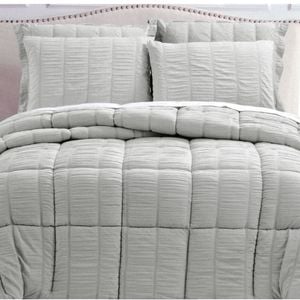 Hotel Living Seersucker Comforter Set Grey Queen