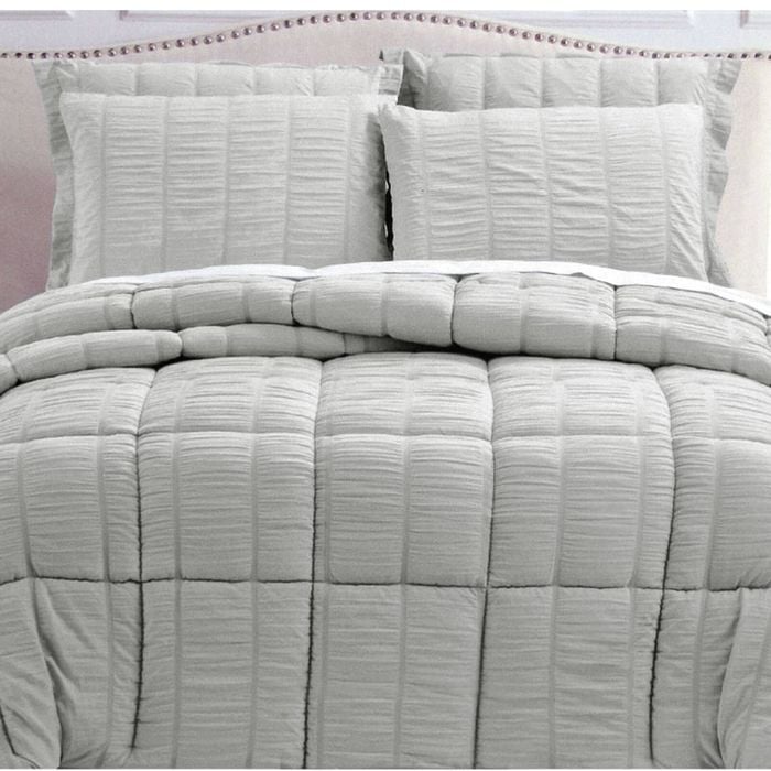 Hotel Living Seersucker Comforter Set Grey Queen
