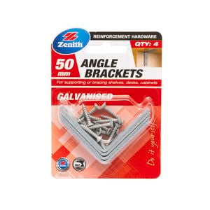 Zenith 50mm Galvanised Angle Bracket - 4 Pack