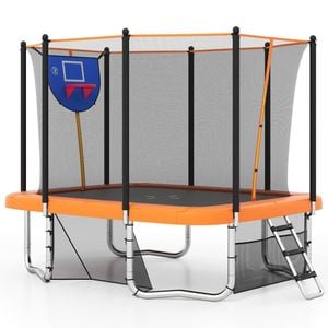 Costway 10x8ft Kids Trampoline Net Ladder Rustproof Bouncer Gift Orange