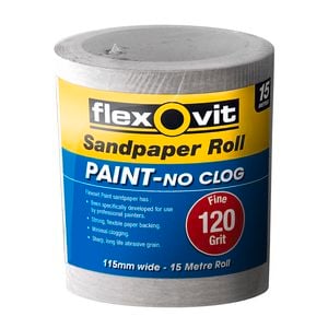 Flexovit 120 Grit Sandpaper Roll for Painted Surfaces 115mm x 15m - 15m