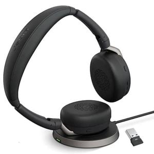 Jabra Evolve2 65 Flex Ms Stereo Bluetooth Headset, Link380a Usb-a Dongle & Wireless Charging Stand Foldable Design