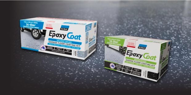 Two types of epoxy coat boxes for garage floor.