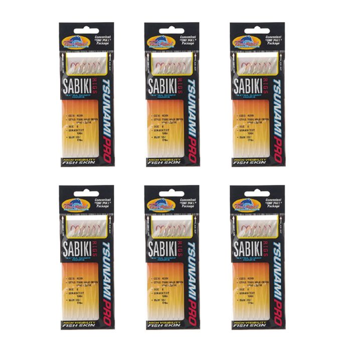 6x Tsunami 6 Red Hook Sabiki Rig - TS68G Hage Green Head Flash and Beads Size 8