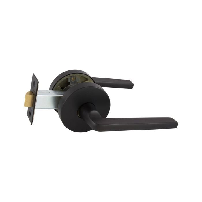 Schlage Matte Black Medio Plus Series Alba Passage Lever Set with QuickFix