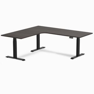 Desky L-shape Sit To Stand Burnished Wood Melamine Desk 2000x1800mm - Left Return Height Adjustable Matte Black Leg