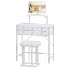 Ufurniture Makeup Vanity Desk With Height-adjustable Stand & 4 Fabric Drawers Dressing Table With Stool & Led Mirror White