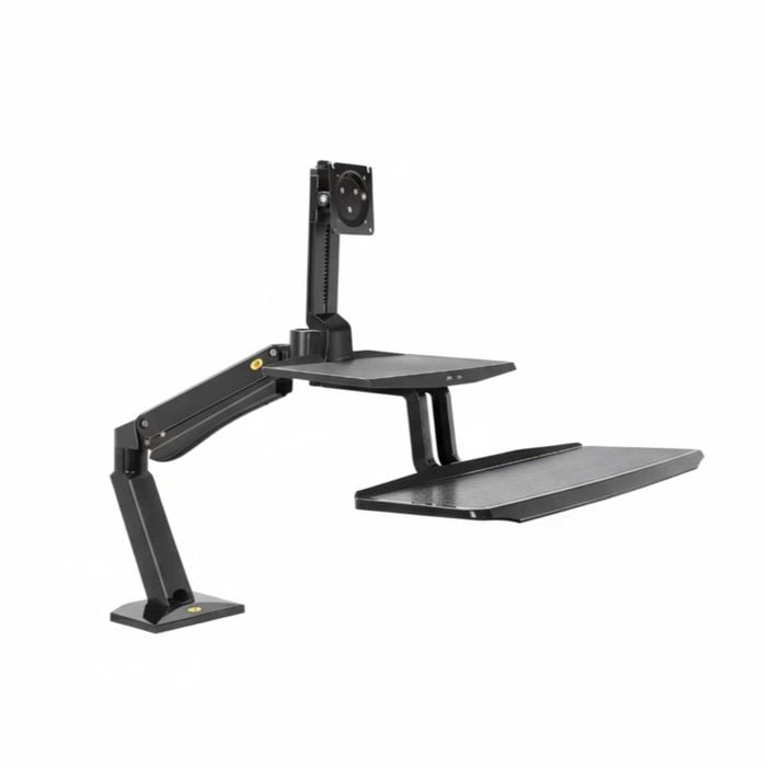 P&P Black Sit Stand Dual Screen Workstation Mount For Ergonomic Desk And Active Working