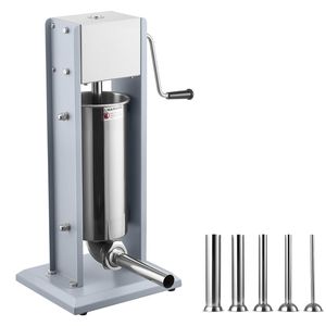 Vevor 11 Lbs Manual Sausage Stuffer Silver Vertical Dual Speed Stainless Steel Filler With 5 Filling Tubes