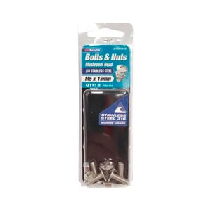 Zenith Bolt & Nut M 5x15mm  5pk Mushroom Head SS316