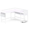 Ufurniture L Shaped LED Gaming Desk with Power Outlet Reversible Computer Desk with Monitor Stand Corner Office Desk White