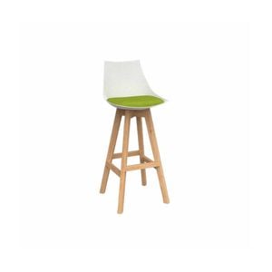 Olg Luna Bar Stool Oak Legs White Shell Avocado Green Seat Pad