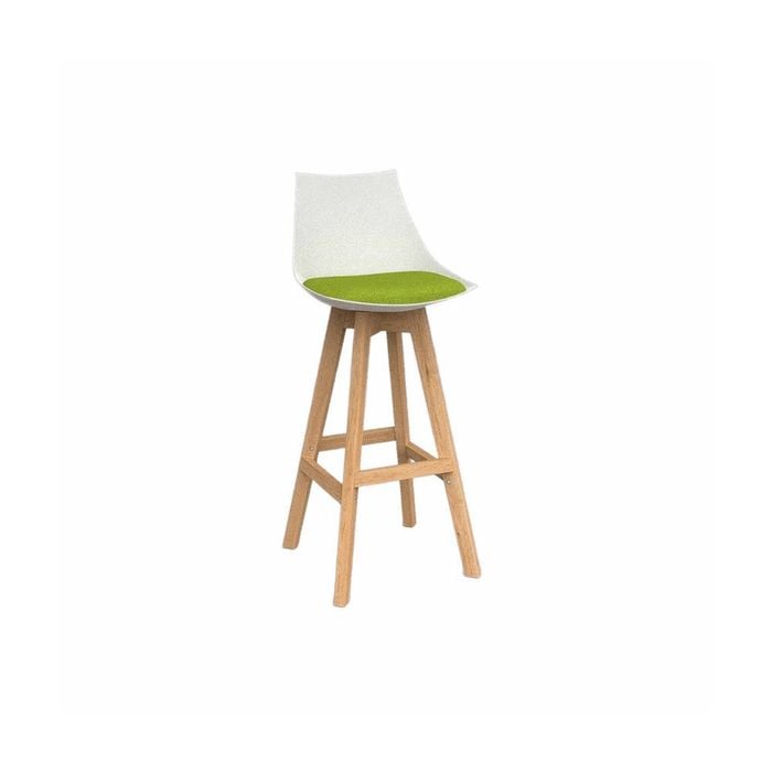 Olg Luna Bar Stool Oak Legs White Shell Avocado Green Seat Pad