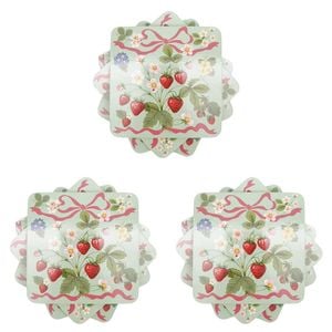 3x 4pc Urban Strawberry Field Cork Wooden Coasters Set 10cm Green/Pink