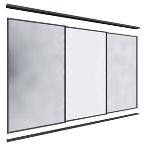 Lugna 2100 x 2701-3600mm Black Frame 2 Mirror 1 Melamine Wardrobe Triple Sliding Doors