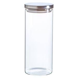Argon Tableware Glass Storage Jar - Silver Lid - 1.5 Litre - Modern Round Scandi Organisation Container Glass Jar