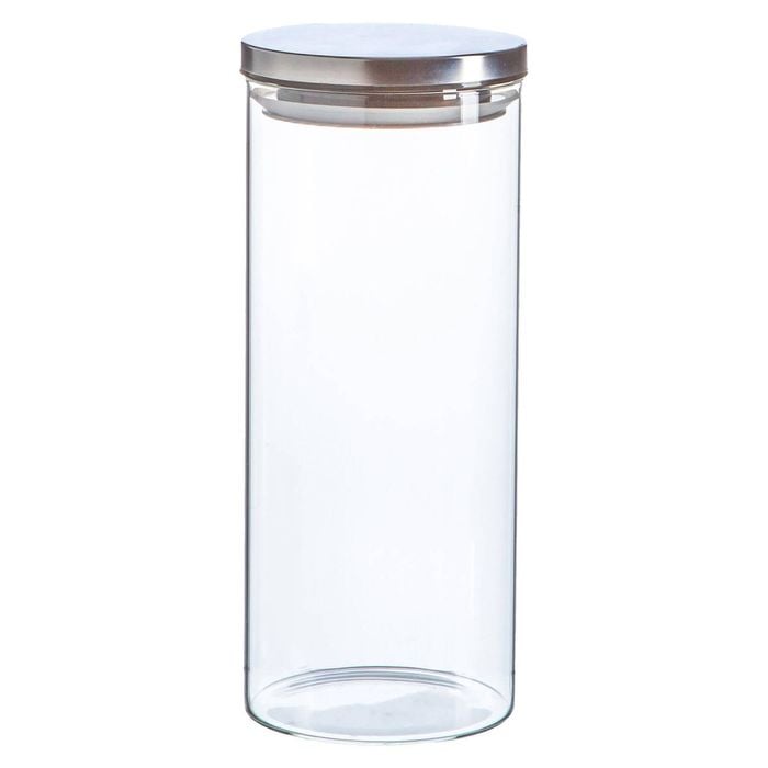 Argon Tableware Glass Storage Jar - Silver Lid - 1.5 Litre - Modern Round Scandi Organisation Container Glass Jar