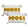 SOGA 2X 30cm Cream Yellow Circle Pom Chevron Tassel Decorative Pillow