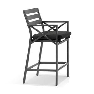 Kansas Outdoor Aluminium Bar Stool In Charcoal & Denim Grey Cushions