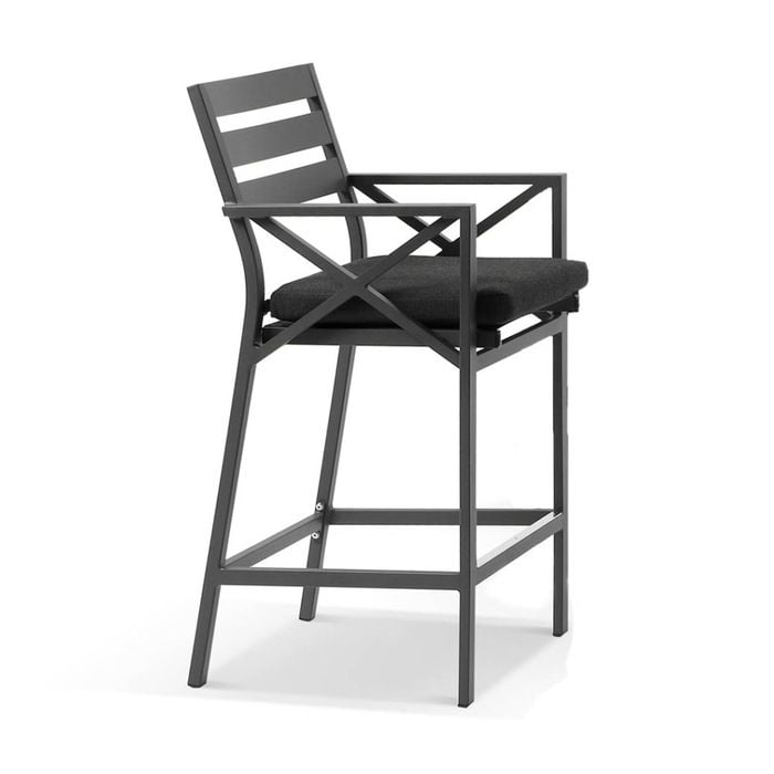 Kansas Outdoor Aluminium Bar Stool In Charcoal & Denim Grey Cushions