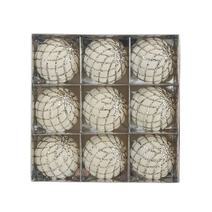 Catzon 9 Pcs Shiny Christmas Balls 8CM Velvet with Sequins for Holiday Wedding Party-White