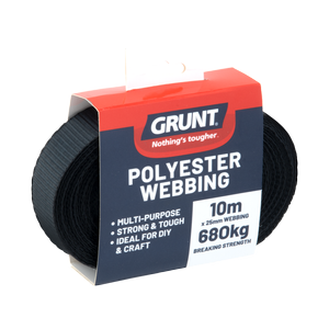 Grunt 25mm x 10m Black Poly Webbing