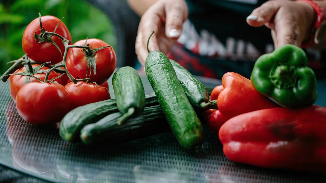 Tomatoes, cucumbers and capsicums