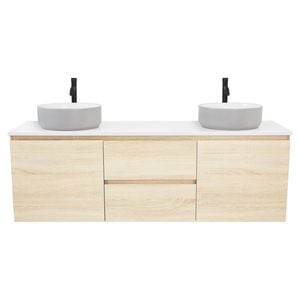 CIBO 1500mm Nordic Coast Wall Hung Double Bathroom Vanity with Light Grey / White Countertop Basins
