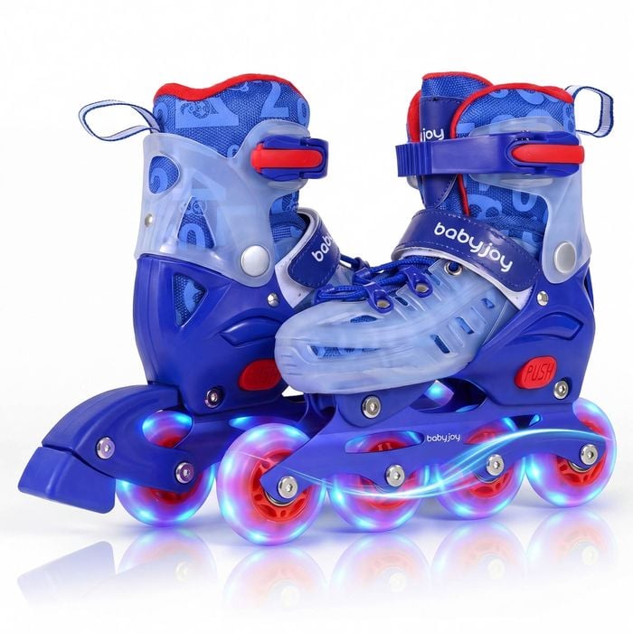 Costway 4Size Adjustable Roller Skates Skating Shoes Beginner Age 5-7 Blue