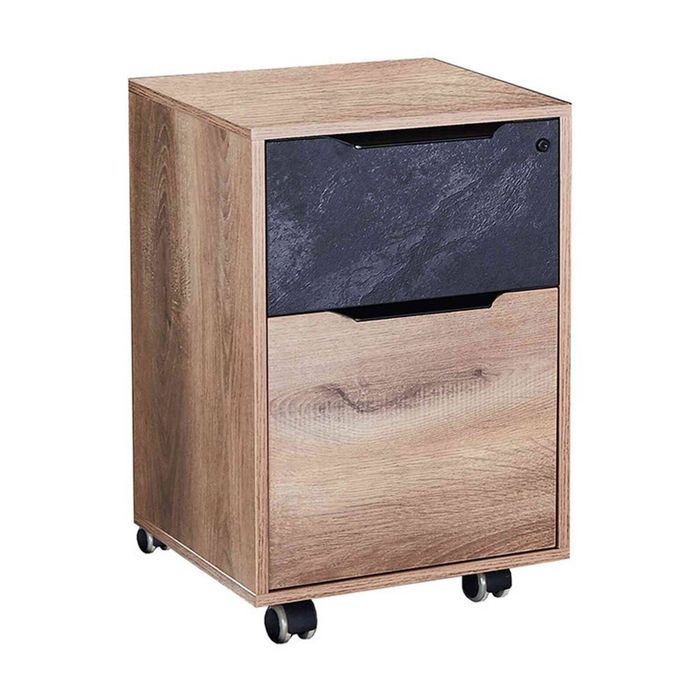 Modern Furniture Daxton 41x63cm Mobile Pedestal Cabinet - Warm Oak & Black