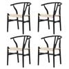 Oikiture 4xDining Chair Wooden Hans Wegner Chair Wishbone Cafe Lounge Seat Black