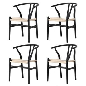 Oikiture 4xDining Chair Wooden Hans Wegner Chair Wishbone Cafe Lounge Seat Black