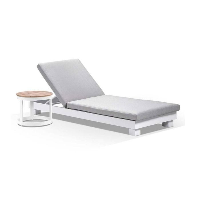 Santorini Aluminium Sun Lounge W/ Round Side Table In White