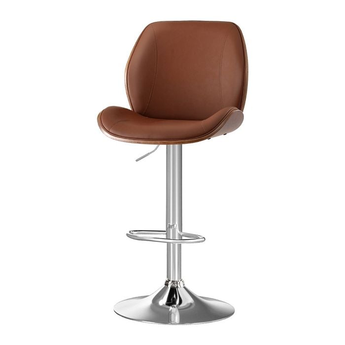 Artiss Bar Stool Bentwood Swivel Adjustable Kitchen Dining Counter Stool Leather Brown
