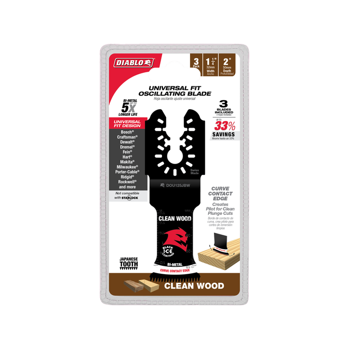 Diablo 32mm Universal Bi-Metal Multi-Tool Blades for Clean Wood - 3 Pack