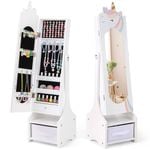 Costway Unicorn Armoire Cabinet Adjustable Mirror Jewelry Organizer White