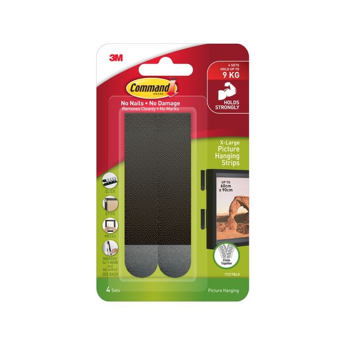 Command 9kg Extra Large Black Picture Hanging Strip - 4 Pack - Black