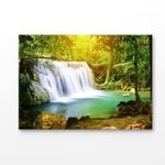 Waterfall in Forest with Sunlight Print 100% Australian Made 120x90cm (Stretched Canvas)